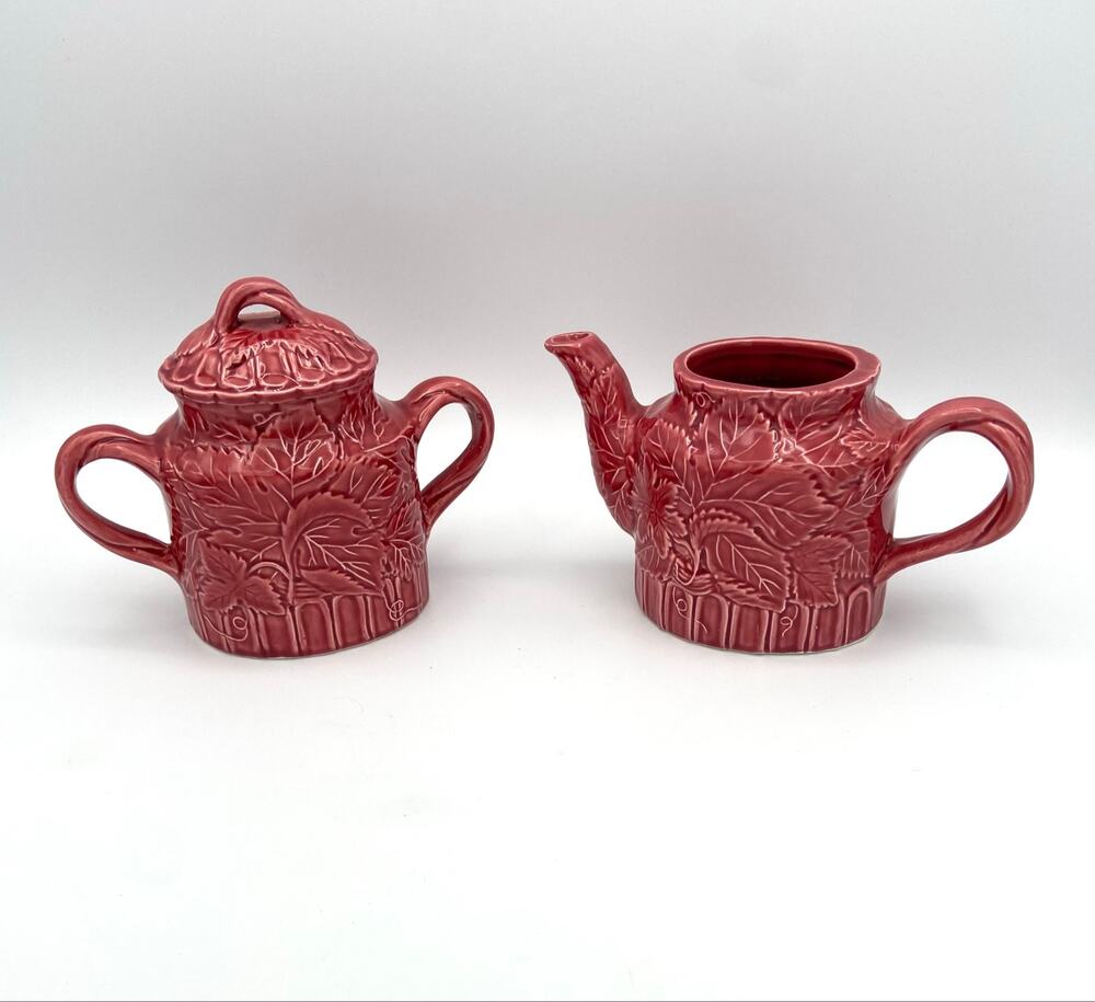 Vintage Haldon Group 1988 Ceramic Creamer & Sugar Bowl with Lid  RED Japan READ